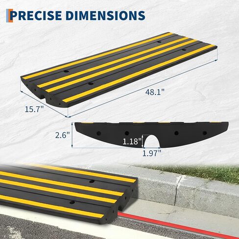 2 Pack 48" Commercial-Grade Rubber Driveway Ramps with Drainage Channels, Low-Profile Curb & Gutter Ramps for Vehicles, Wheelchairs & Carts, All-Weather Garage & Driveway Accessibility Solution in Kuwait