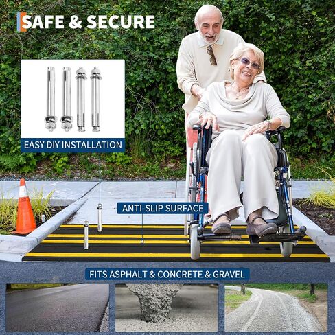 2 Pack 48" Commercial-Grade Rubber Driveway Ramps with Drainage Channels, Low-Profile Curb & Gutter Ramps for Vehicles, Wheelchairs & Carts, All-Weather Garage & Driveway Accessibility Solution in Kuwait