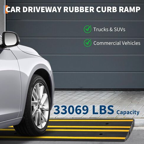 2 Pack 48" Commercial-Grade Rubber Driveway Ramps with Drainage Channels, Low-Profile Curb & Gutter Ramps for Vehicles, Wheelchairs & Carts, All-Weather Garage & Driveway Accessibility Solution in Kuwait