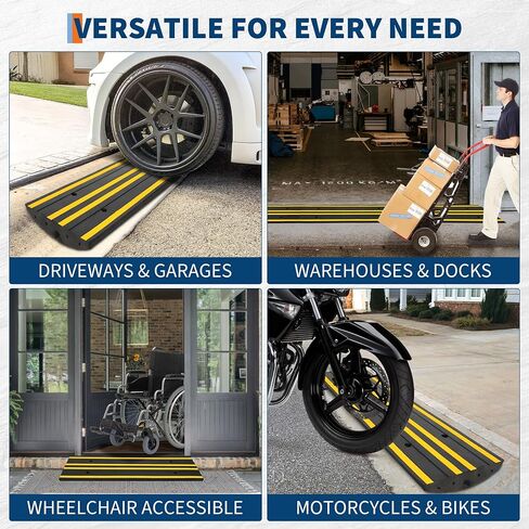 2 Pack 48" Commercial-Grade Rubber Driveway Ramps with Drainage Channels, Low-Profile Curb & Gutter Ramps for Vehicles, Wheelchairs & Carts, All-Weather Garage & Driveway Accessibility Solution in Kuwait