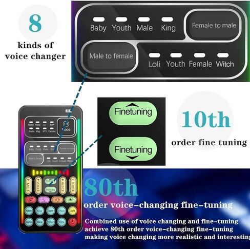 Black Portable Voice Changer with 8 Sound Effects for Phone Computer Use in Kuwait