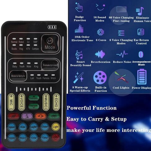 Black Portable Voice Changer with 8 Sound Effects for Phone Computer Use in Kuwait