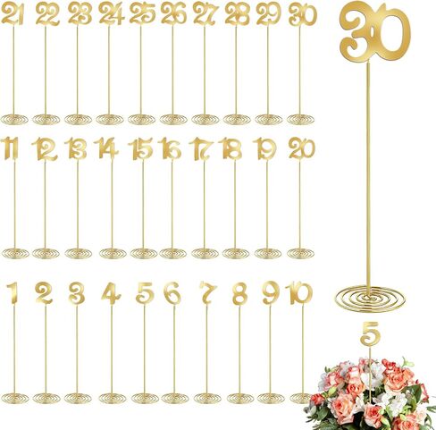 30 Pcs Metal Table Numbers with Sturdy Holder Base 12 Inch Stainless Steel Party Desk Figure Gold 1-30 Table Numbers for Wedding Reception Party Banquet Catering Event in Kuwait