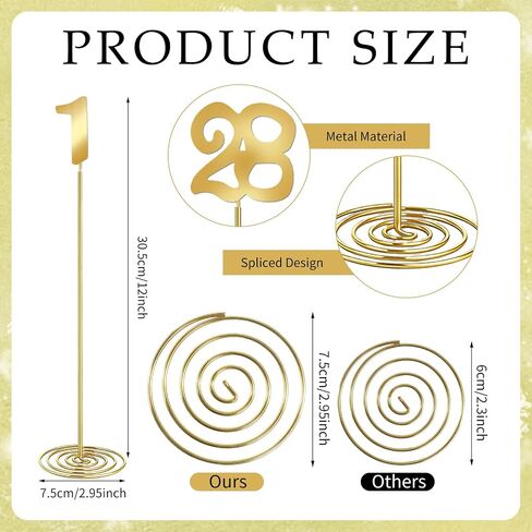 30 Pcs Metal Table Numbers with Sturdy Holder Base 12 Inch Stainless Steel Party Desk Figure Gold 1-30 Table Numbers for Wedding Reception Party Banquet Catering Event in Kuwait