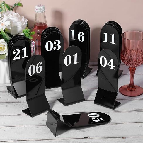 25 Pcs Acrylic Table Numbers 1-25 Double Sided Black Table Number Cards Stands for Wedding Restaurant Banquet Party Cafe, 2.36 x 6.3 Inch Stands in Kuwait
