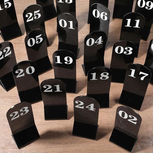 25 Pcs Acrylic Table Numbers 1-25 Double Sided Black Table Number Cards Stands for Wedding Restaurant Banquet Party Cafe, 2.36 x 6.3 Inch Stands in Kuwait