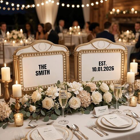 Wedding Bottle Service Sign 2-Pack 20"x22" Gold Marquee Entrance Props | Waterproof PP hollow board neon look nightclub birthday display. Includes 5 alphabet sticker sheets for bachelorette VIPs. in Kuwait
