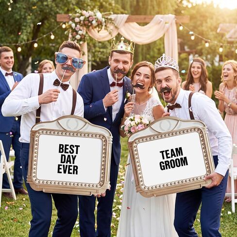Wedding Bottle Service Sign 2-Pack 20"x22" Gold Marquee Entrance Props | Waterproof PP hollow board neon look nightclub birthday display. Includes 5 alphabet sticker sheets for bachelorette VIPs. in Kuwait