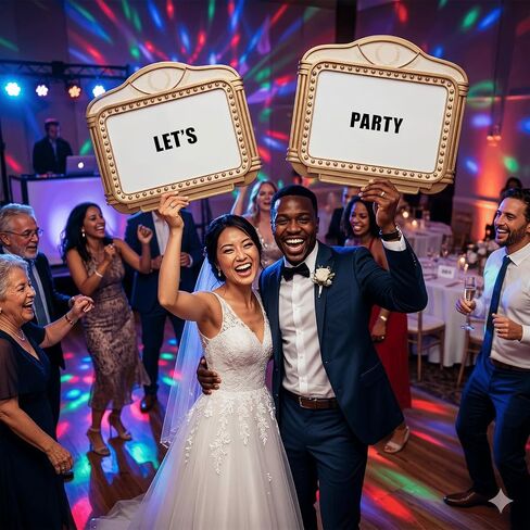 Wedding Bottle Service Sign 2-Pack 20"x22" Gold Marquee Entrance Props | Waterproof PP hollow board neon look nightclub birthday display. Includes 5 alphabet sticker sheets for bachelorette VIPs. in Kuwait