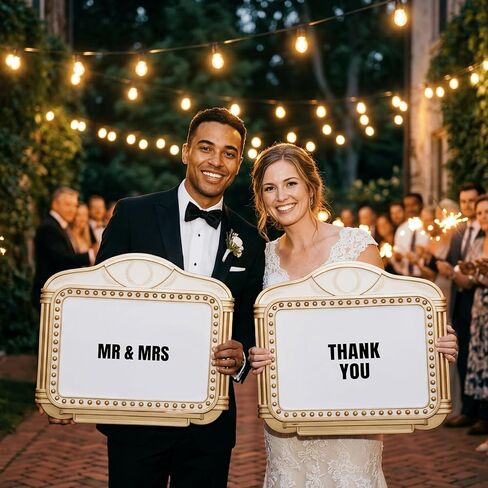 Wedding Bottle Service Sign 2-Pack 20"x22" Gold Marquee Entrance Props | Waterproof PP hollow board neon look nightclub birthday display. Includes 5 alphabet sticker sheets for bachelorette VIPs. in Kuwait