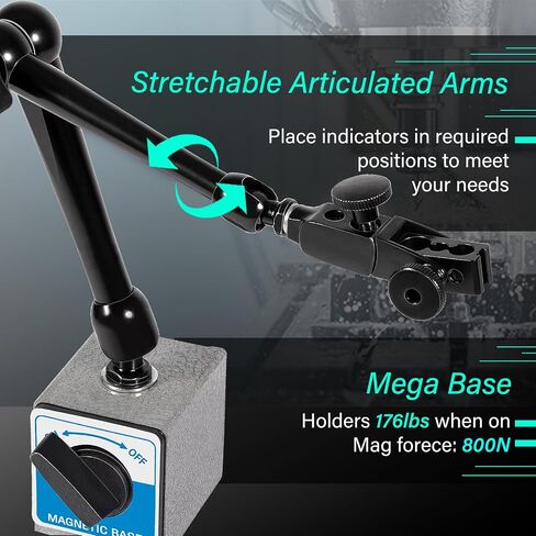 DG61003 Regular Duty Dial Gage Holder 丨Magnetic Base丨Metal Fine Adjustment丨Holding Power 176lbs丨360° Rotation | Metal Fine Adjustment in Kuwait