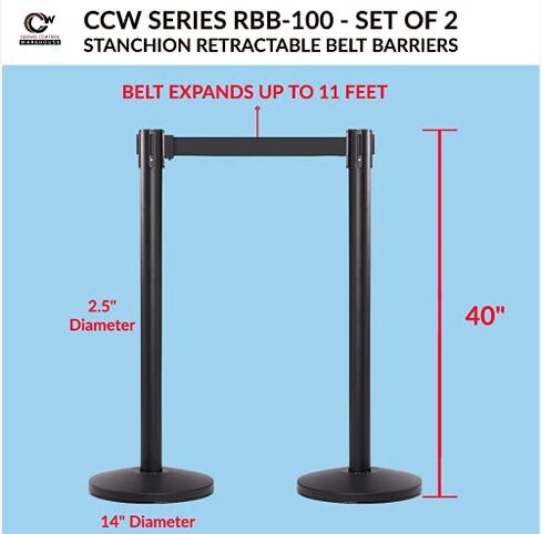 CCW Series RBB-100 - مجموعة من 2 حواجز حزام قابلة للسحب (حزام 7.5 قدم، أصفر مع حزام بأحرف سوداء "الوصول المصرح به فقط" مع عمود نحاسي ساتان) in Kuwait