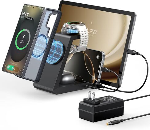 5 في 1 محطة شاحن لاسلكية مغناطيسية لـ Samsung ، Dock Fast-Mag-Safe Charging Dock للأجهزة المتعددة Galaxy S25 S24 S23 Ultra ، Galaxy Watch Ultra 7 6 5 4 ، Buds/iPhone/Tab/iPad مع 36W محول in Kuwait