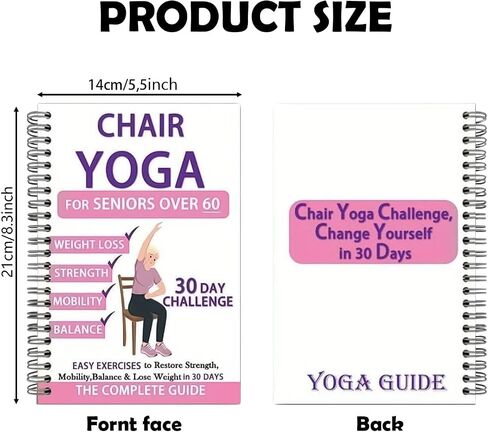 Chair Yoga for Seniors Over 60 Book & Chart, 30-Day Challenge for Flexibility & Balance, Gentle Seated Yoga Guide, Senior Chair Exercises for Women & Men, Spiral Bound Senior Exercise Book in Kuwait