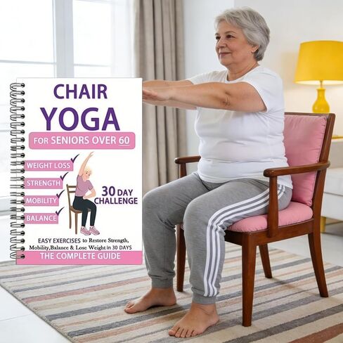Chair Yoga for Seniors Over 60 Book & Chart, 30-Day Challenge for Flexibility & Balance, Gentle Seated Yoga Guide, Senior Chair Exercises for Women & Men, Spiral Bound Senior Exercise Book in Kuwait