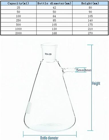1PCS 25ml to 2000ml Glass Vacuum Grinding Mouth Filtration Suction Flask Laboratory Filter Bottle with Upper Nozzle(150ml caliber19) in Kuwait