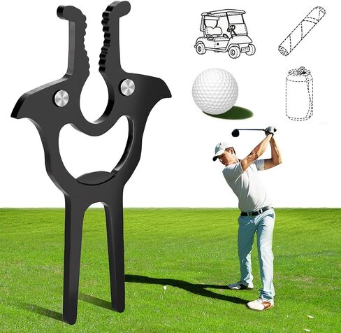 Golf Divot Tool and Ball Marker, Portable Magnetic Divot Repair Tool for Golf Cart, 4 in 1 Black Metal Multi-Tool Accessories with Divot Tool, Bottle Openers and Beer Shotgun in Kuwait