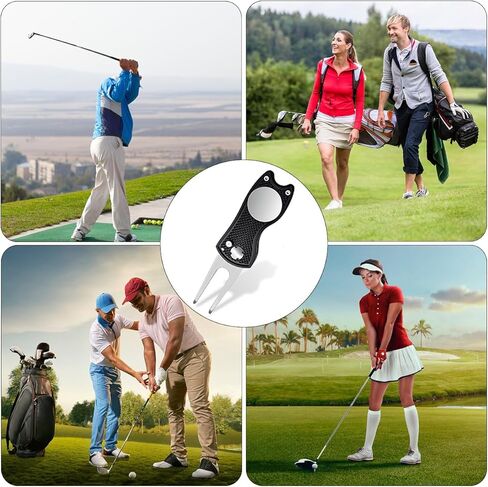 Golf Divot Repair Tool, 1 Pack, Black Metal Foldable Golf Repair Kit with Magnetic Putt Alignment Ball Marker & Pop-up Button Ball Marker, Stainless Steel Ball Marker Switchblade for Golfers in Kuwait