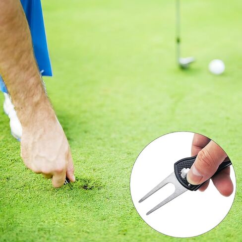 Golf Divot Repair Tool, 1 Pack, Black Metal Foldable Golf Repair Kit with Magnetic Putt Alignment Ball Marker & Pop-up Button Ball Marker, Stainless Steel Ball Marker Switchblade for Golfers in Kuwait
