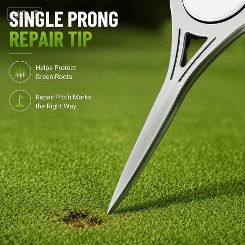 Golf Divot Tool, Single Prong Repair Tool Pitch Mark Repairer with Magnetic Ball Marker, Stainless Steel Quick Ergonomic Turf Fixer for Greens in Kuwait