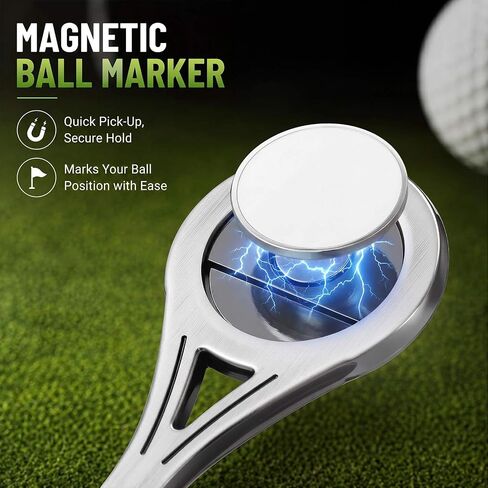 Golf Divot Tool, Single Prong Repair Tool Pitch Mark Repairer with Magnetic Ball Marker, Stainless Steel Quick Ergonomic Turf Fixer for Greens in Kuwait