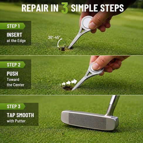 Golf Divot Tool, Single Prong Repair Tool Pitch Mark Repairer with Magnetic Ball Marker, Stainless Steel Quick Ergonomic Turf Fixer for Greens in Kuwait