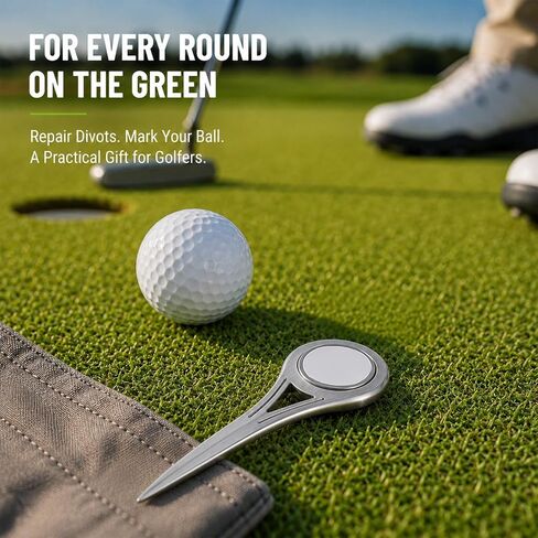 Golf Divot Tool, Single Prong Repair Tool Pitch Mark Repairer with Magnetic Ball Marker, Stainless Steel Quick Ergonomic Turf Fixer for Greens in Kuwait