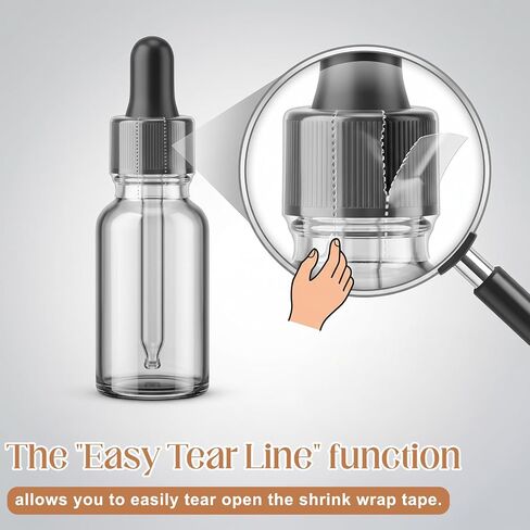 600 PCS Shrink Wrap Bands for Bottles Jars Covers Heat Seal Clear, PVC Heat Shrinks Wraps Shrink Wrap Perforated for Essential Oil Bottle, Dropper Bottles and Test Tube Bottle Cap(1.8x1.2inch) in Kuwait