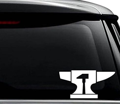 Blacksmith Hammer Anvil Decal Sticker For Use On Laptop, Helmet, Car, Truck, Motorcycle, Windows, Bumper, Wall, and Decor Size- [6 inch] / [15 cm] Wide / Color- Matte White in Kuwait