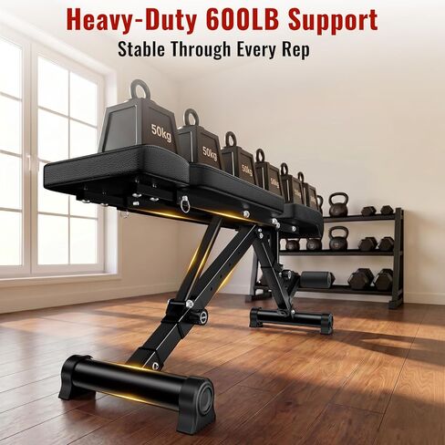 HEROGIFT Adjustable Weight Bench, 144 Configurations with 3-Position Headrest, Foldable Workout Bench with Extended Backrest, 600 LB Capacity for Home Gym Full Body Strength Training in Kuwait