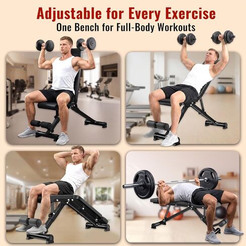 HEROGIFT Adjustable Weight Bench, 144 Configurations with 3-Position Headrest, Foldable Workout Bench with Extended Backrest, 600 LB Capacity for Home Gym Full Body Strength Training in Kuwait