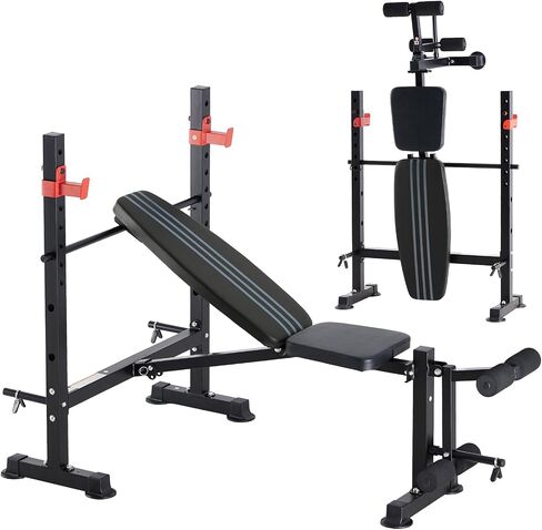 OLIXIS Adjustable Weight Bench Set with Rack, 650 LBS Foldable Bench Press | Heavy-Duty Easy Assembly Strength Training Workout Set with Leg Extension Curl, for Garage, Home, Gym in Kuwait