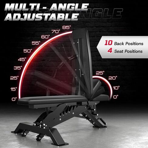 JELENS WB02 Adjustable Weight Bench for Home Gym, 660LBS Flat/Incline Workout Bench Press with Fast Adjustment, Thick Cushion, Silent Wheels for Strength Training in Kuwait