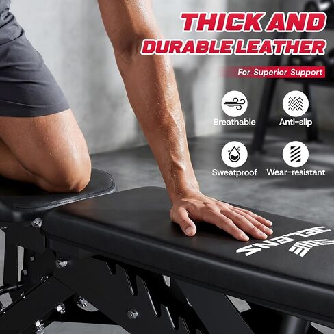 JELENS WB02 Adjustable Weight Bench for Home Gym, 660LBS Flat/Incline Workout Bench Press with Fast Adjustment, Thick Cushion, Silent Wheels for Strength Training in Kuwait