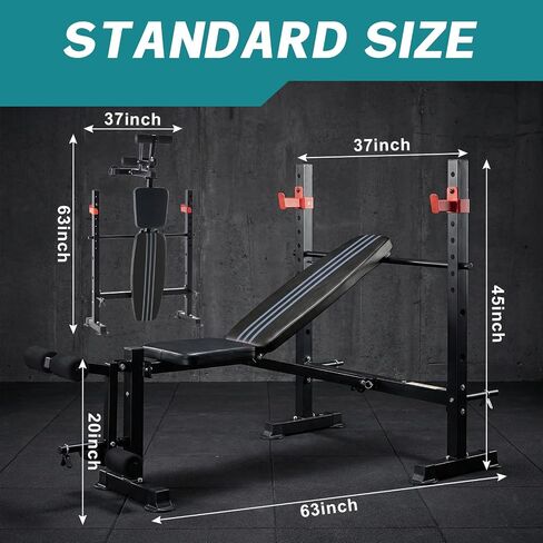 OLIXIS Adjustable Weight Bench Set with Rack, 650 LBS Foldable Bench Press | Heavy-Duty Easy Assembly Strength Training Workout Set with Leg Extension Curl, for Garage, Home, Gym in Kuwait