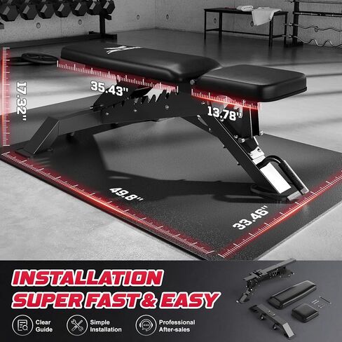 JELENS WB02 Adjustable Weight Bench for Home Gym, 660LBS Flat/Incline Workout Bench Press with Fast Adjustment, Thick Cushion, Silent Wheels for Strength Training in Kuwait