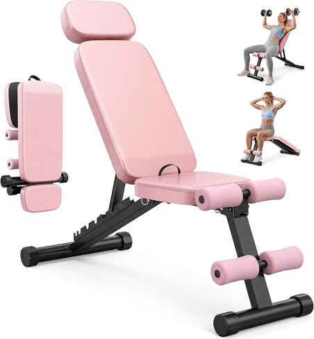 Foldable Weight Bench 800LBS, Adjustable Workout Bench with 10 Backrest Positions & Extended Headrest, Incline Decline Flat Bench Press for Home Gym Small Space Strength Training in Kuwait