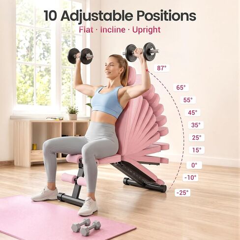 Foldable Weight Bench 800LBS, Adjustable Workout Bench with 10 Backrest Positions & Extended Headrest, Incline Decline Flat Bench Press for Home Gym Small Space Strength Training in Kuwait