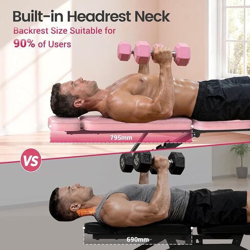 Foldable Weight Bench 800LBS, Adjustable Workout Bench with 10 Backrest Positions & Extended Headrest, Incline Decline Flat Bench Press for Home Gym Small Space Strength Training in Kuwait