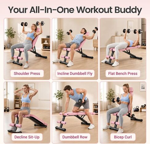 Foldable Weight Bench 800LBS, Adjustable Workout Bench with 10 Backrest Positions & Extended Headrest, Incline Decline Flat Bench Press for Home Gym Small Space Strength Training in Kuwait