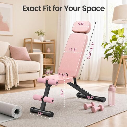 Foldable Weight Bench 800LBS, Adjustable Workout Bench with 10 Backrest Positions & Extended Headrest, Incline Decline Flat Bench Press for Home Gym Small Space Strength Training in Kuwait