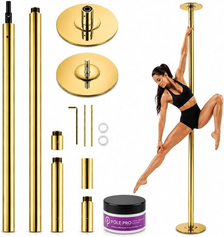 45mm Professional Spinning & Static Dancing Pole – Portable, Removable, Height Adjustable, Heavy Duty Stainless Steel with Anti-Slip Wax for Home/Club/Gym,Gold in Kuwait