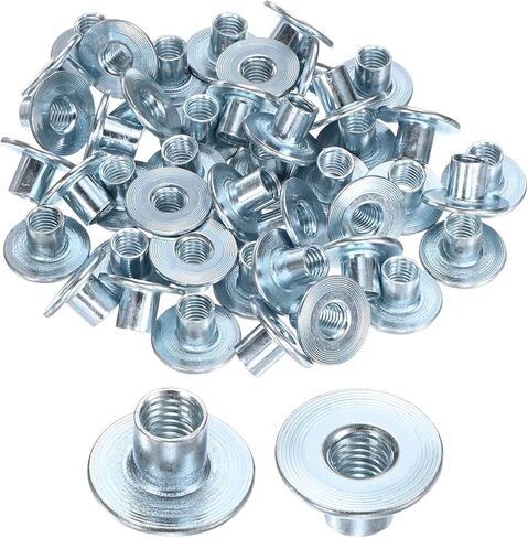 M METERXITY 50-Pack M6x6mm T-Nuts Zinc Plated Carbon Steel Tee Nut Round Base Weld Nuts Through Hole Furniture Hardware Flange Insert Female Thread Gray in Kuwait