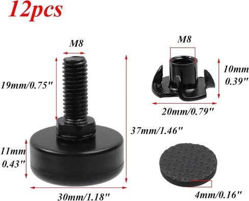 Antrader Adjustable Leveling Feet with T Nuts, 5/16" (M8) Threaded Heavy Duty Furniture Levelers,Carbon Steel Shockproof Furniture Height Adjuster for Workbench, Cabinet & Table(1.2" Base Dia, 12Pcs) in Kuwait
