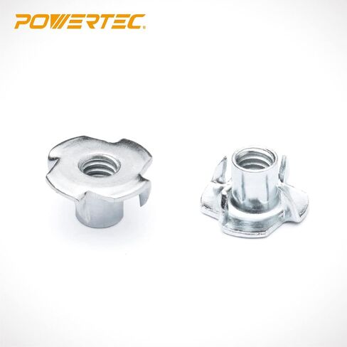 صواميل POWERTEC 1/4"-20 T 50 قطعة، 4 صواميل ذات شوكات للمسامير وعجلات العجلات الجذعية، وإدراج ملولبة لأعمال الخشب، وحوامل تسلق الصخور والأثاث، للاستخدام مع المطرقة | طول 7/16 بوصة (QTN1113) in Kuwait