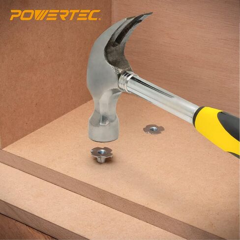صواميل POWERTEC 1/4"-20 T 50 قطعة، 4 صواميل ذات شوكات للمسامير وعجلات العجلات الجذعية، وإدراج ملولبة لأعمال الخشب، وحوامل تسلق الصخور والأثاث، للاستخدام مع المطرقة | طول 7/16 بوصة (QTN1113) in Kuwait