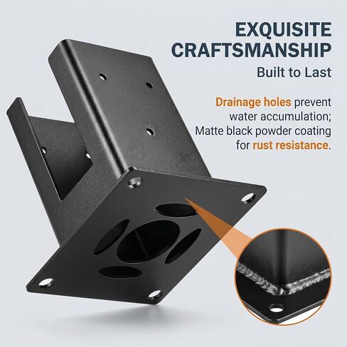 قاعدة عمود 4 × 4 8 قطع، حجم داخلي 3.58 بوصة × 3.58 بوصة، دعامات عمود، مرساة متينة مطلية بالمسحوق، دعامات من الخشب الأسود غير اللامع لدرابزين سطح الجناح in Kuwait