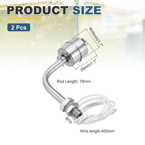 MECCANIXITY Stainless Steel Float Switch, 78mm Rod 110V DC 0.5A Horizontal Water Level Sensor M10 Thread Single Tank Liquid Level Controller for Pump/Alarm 2 Pcs in Kuwait