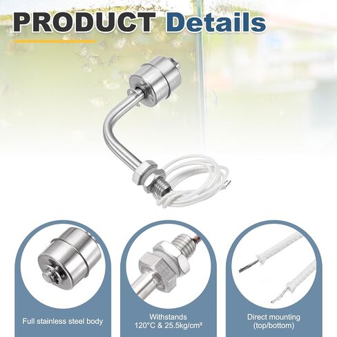 MECCANIXITY Stainless Steel Float Switch, 78mm Rod 110V DC 0.5A Horizontal Water Level Sensor M10 Thread Single Tank Liquid Level Controller for Pump/Alarm 2 Pcs in Kuwait