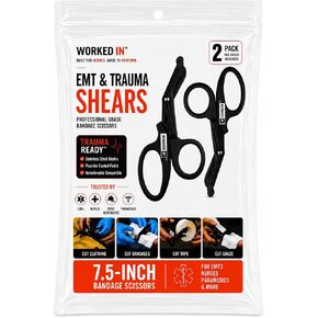 EMT and Trauma Shears for Left and Right Hand -7.5-Inch Bandage Scissors, Stainless Steel Medical Shears -Fluoride-Coated Blades for First Responder, Nurse, and Doctor (2 Pack, Black) in Saudi Arabia